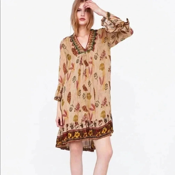 Zara Dresses & Skirts - Zara Woman Boho Embroidered Flowy Tunic Mini Dress